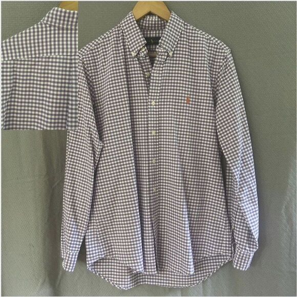 Ralph Lauren Medium Long Sleeve‎ Button Front Shirt Purple White Plaid Collared - Picture 1 of 9